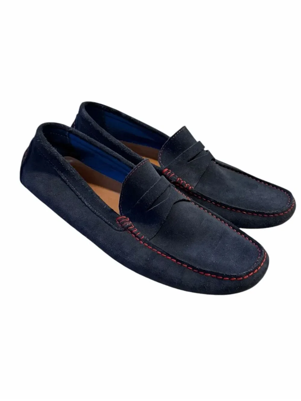 DONALD J PLINER Varran Navy Blue Suede Driving Loafers Red Stitch Men’s 11.5M